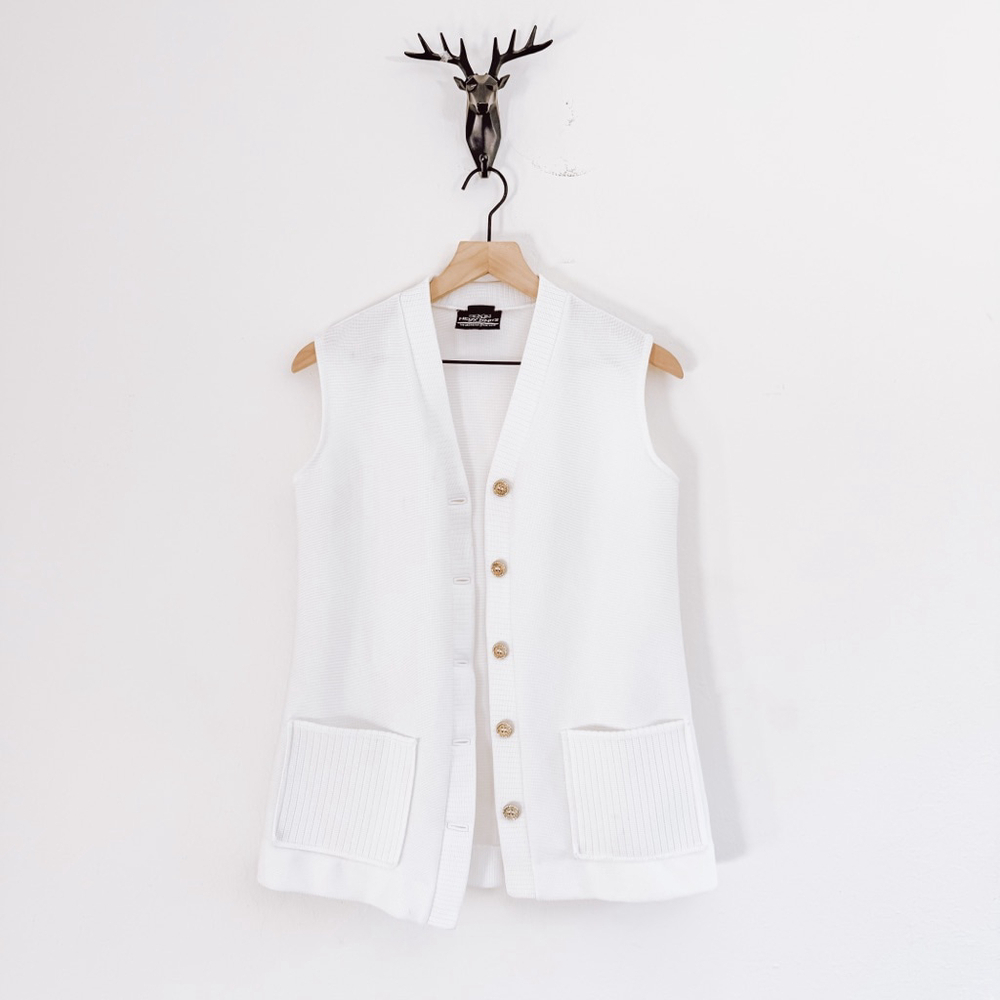 Hedy Knits Women's White Knit Button-Front Vest Size Small